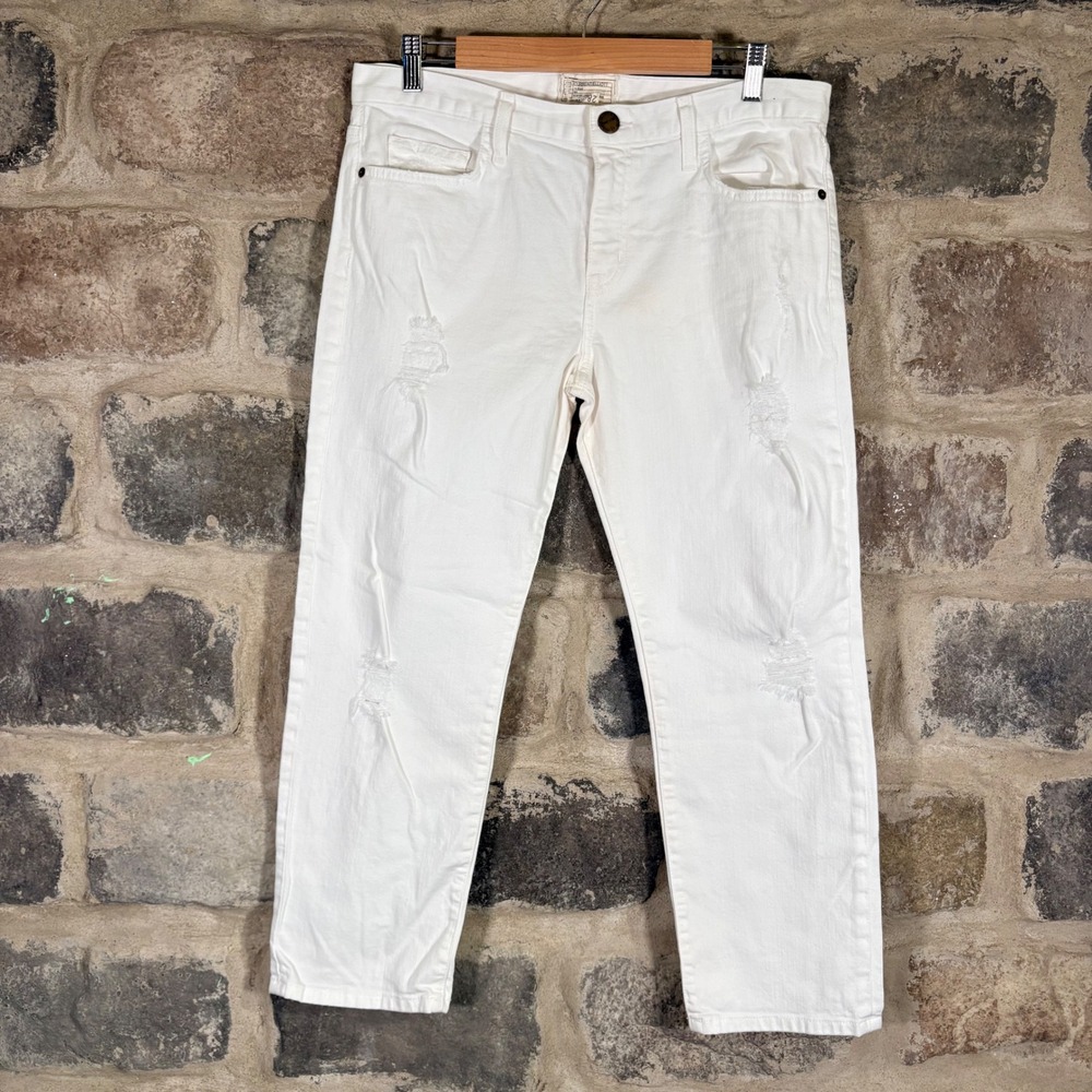 Current/Elliott White Distressed Crop Straight Leg Jeans Women's 28 Made USA‎